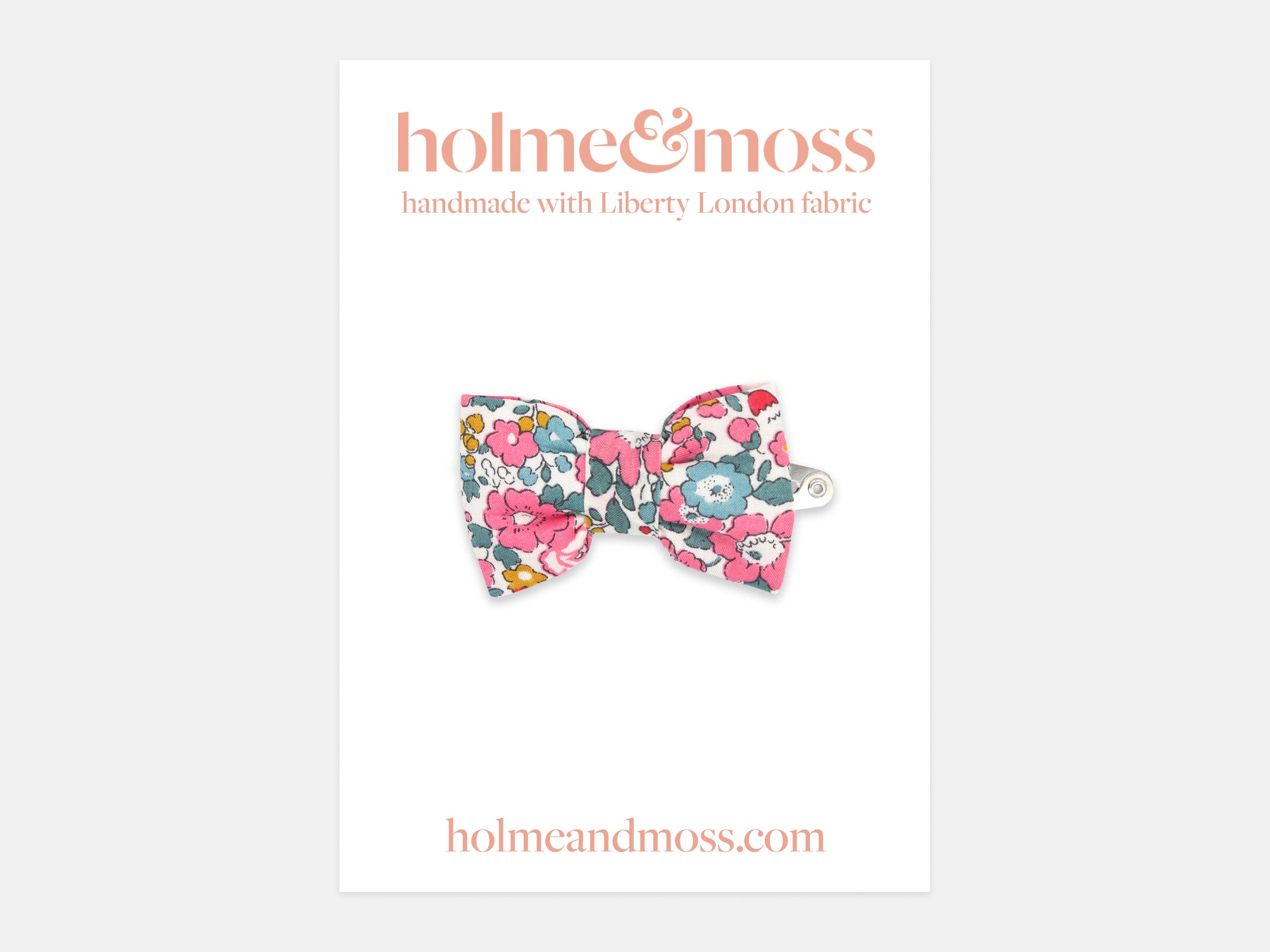 Small Bow Hair Clip - Packaging, Liberty London Betsy Ann E Print | Holme & Moss