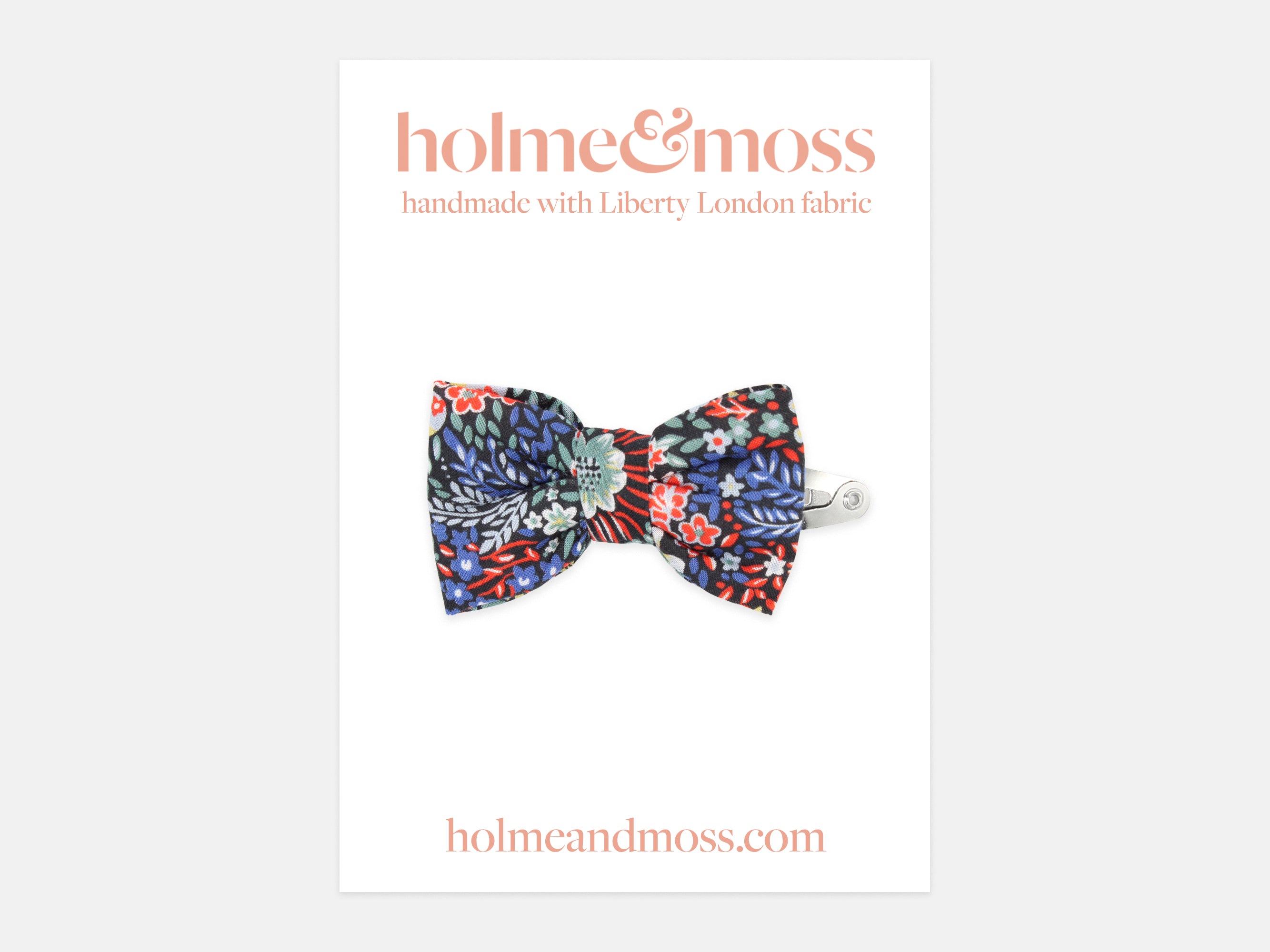 Small Bow Hair Clip - Packaging, Liberty London Elderberry A Print | Holme & Moss