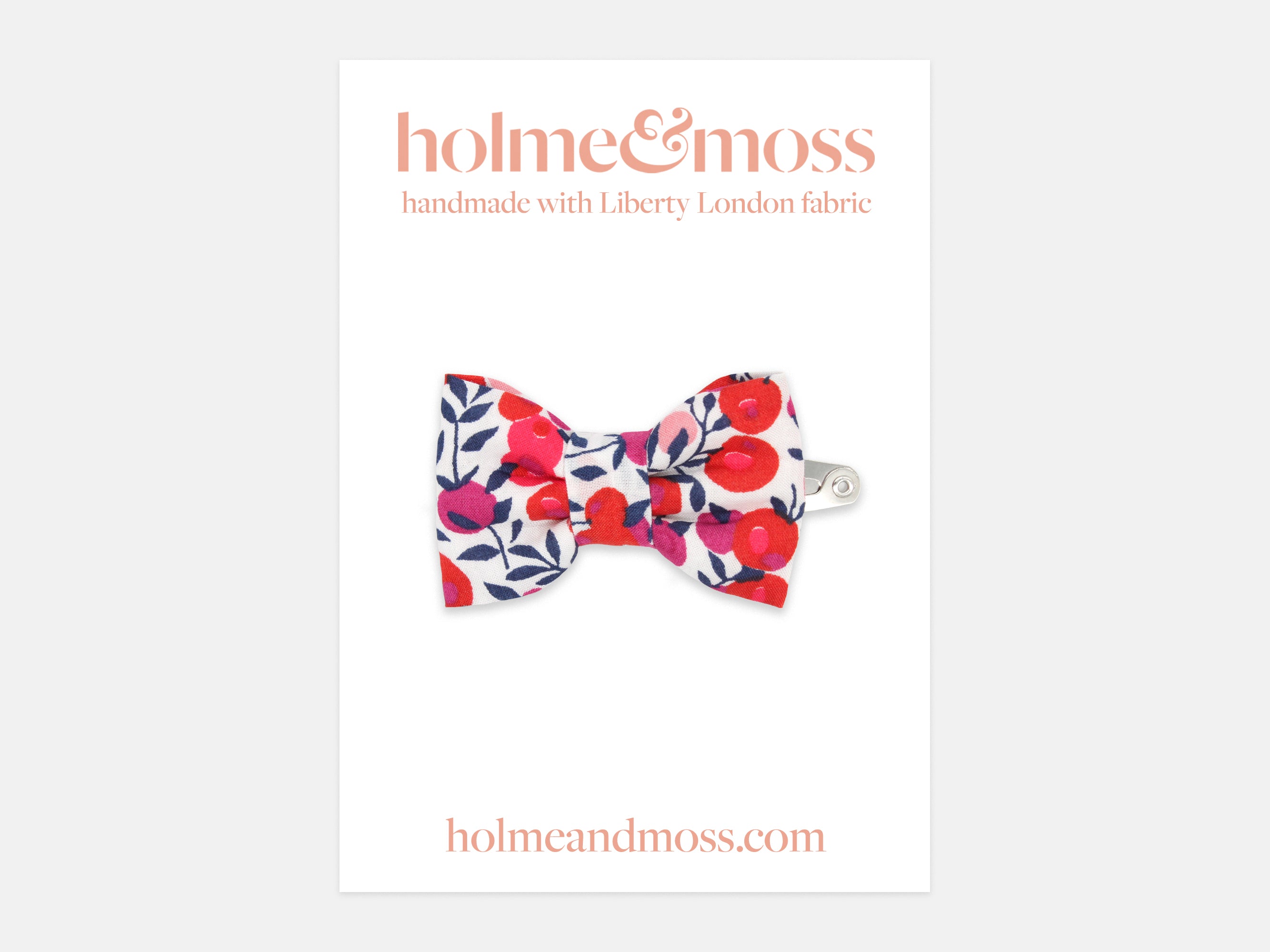 Small Bow Hair Clip - Packaging, Liberty London Wiltshire Berry S Print | Holme & Moss