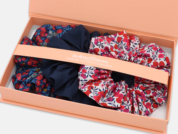 Liberty London Print Scrunchie Gift Box, Set of 3, Very Berry Collection, Large | Holme & Moss